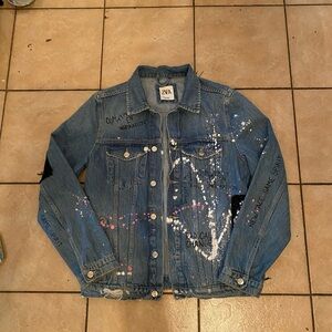 Zara Blue Denim Jacket with Paint Splatter